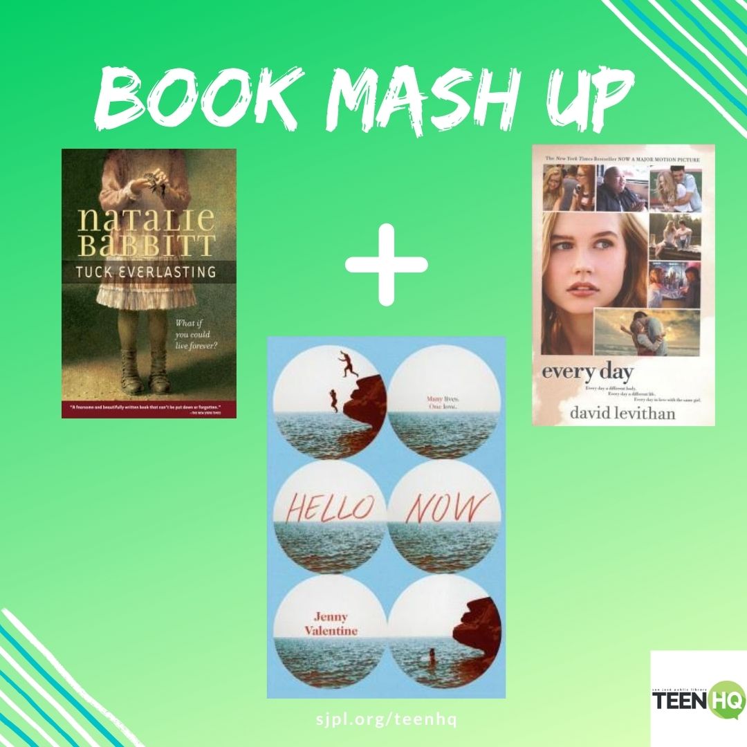 SJPLTeenHQ's tweet photo. It's Book Mashup Monday!
.
What do you get if you combine Tuck Everlasting with Every Day? You get Hello Now by @jennyvalentinebooks 
.
#sjpl #sjplteenhq #righttolibrary #hellonow #jennyvalentine #tuckeverlasting #everyday https://t.co/0CIDAeXWCJ