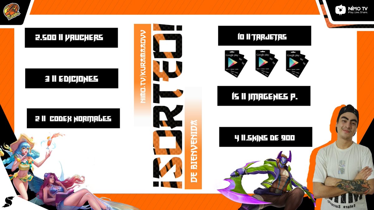 Sorteo oficial de Bienvenida a <a href="/NimoTV_ES/">Nimo TV Español</a> 
¿Quieres saber los pasos?
Acá está toda la información.
facebook.com/KuramaGamePlay…

RT para difusión.

Como siempre <a href="/DesignerSunnn/">𝚂𝚞𝚗..✍︎</a>  en todo nuestro proyecto :D.