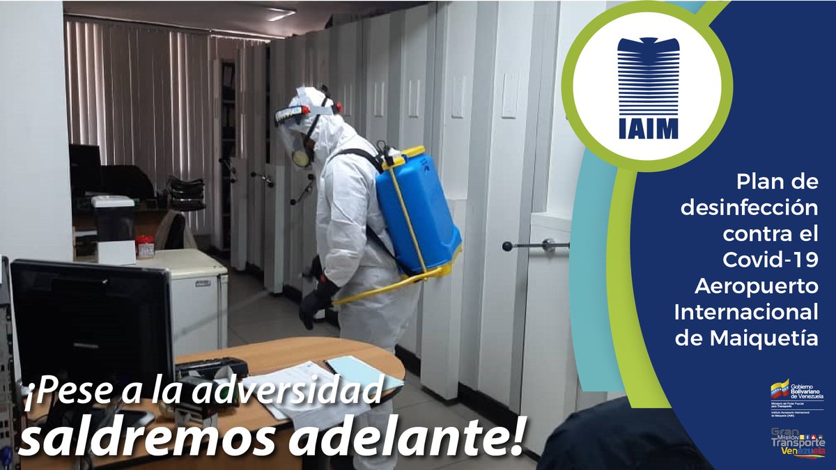 IAIM_VE's tweet photo. #JuntosContraElCovid19 || Resguardamos la seguridad de nuestros trabajadores, gracias al programa de desinfección en las áreas administrativas del edificio sede del #IAIM, para evitar el contagio por #Covid-19.

¡Después de la tempestad viene la calma!
__
@NicolasMaduro https://t.co/GRpxZcwUmc