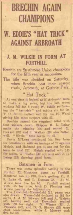 ScottyCricket's tweet photo. Great post by @BrechinBucs on FB of #HatRick ball by #WilliamEddie See added bellow the #pressreport @DundeeArchives @DAAcricket @SPCU_cricket @jperry_cricket https://t.co/aQpJhtkKst