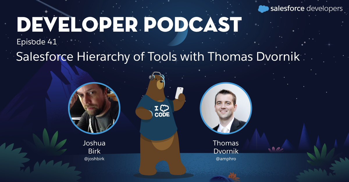 SalesforceDevs's tweet image. In today's episode of the #SFDevPod we sit down with @amphro to discuss the hierarchy of tools that we've built out for Salesforce DX, including the role the upcoming #CodeBuilder will play: sforce.co/33m0Sax