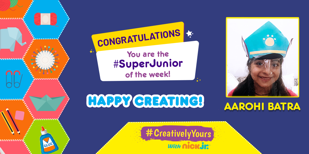 NickJrIndia's tweet photo. Presenting to you, this week’s #SuperJunior. Congratulations Aarohi Batra, great job! Keep creating 🧡

#CreativelyYoursWithNickJr #PawPatrol #NickJr #NickJrIndia #ForYourJr #FaceShield #Art #Artistic #funathome #funathomewithkids #artathomekit #artathome #artathomechallenge https://t.co/ojfUZVSVZY