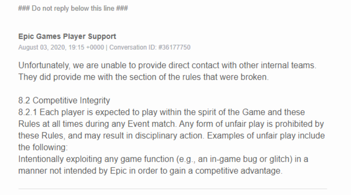 Fortnite News Confirmation Via Email That He Was Banned For Exploiting If This Was A Hacking Ban It Would Almost Certainly Be Longer Than 30 Days T Co Evqttmqphd