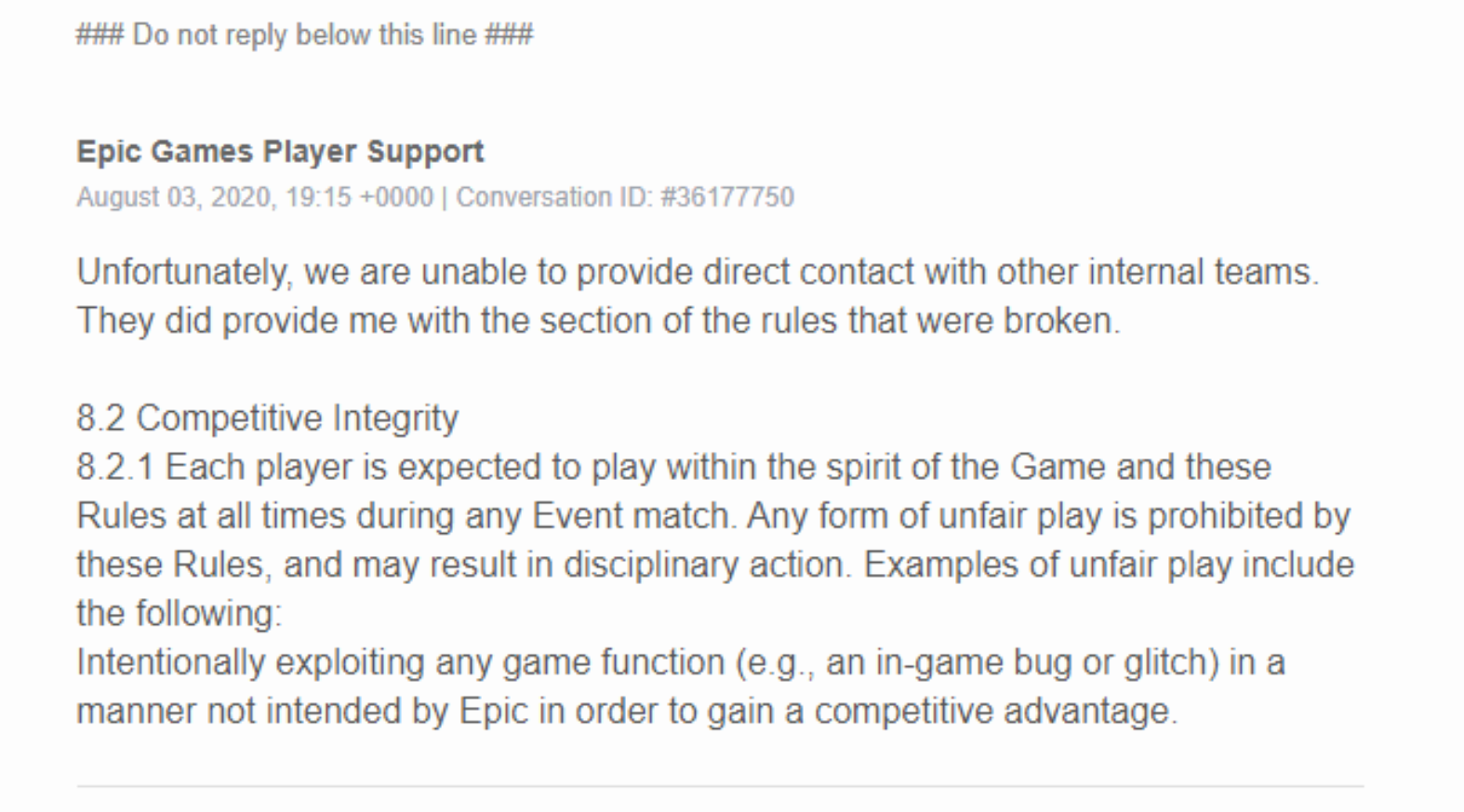 Fort Intel Confirmation Via Email That He Was Banned For Exploiting If This Was A Hacking Ban It Would Almost Certainly Be Longer Than 30 Days T Co Plsnlrsha1 Twitter