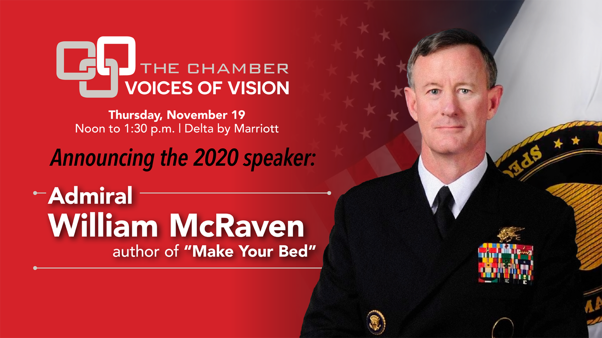 Announcing the 2020 #VoicesofVision speaker, William H. McRaven! This retired U.S. Navy four-star admiral and author will share a keynote address on leadership on November 19. His commencement speech, ‘Make Your Bed’ went viral in 2017. bit.ly/FMWFVOV20