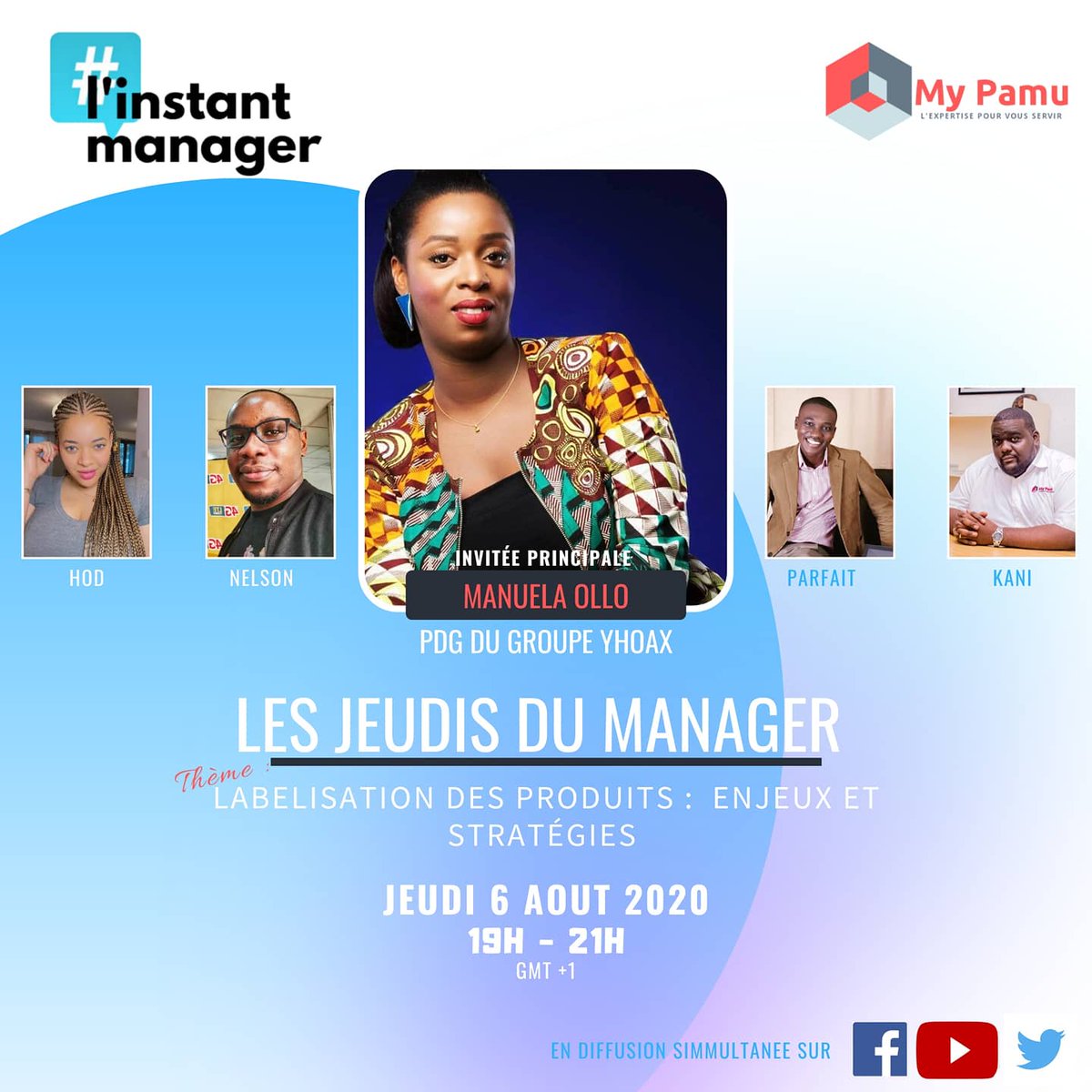 transaircongo's tweet photo. Ce jeudi 6 août à 19h GMT+1 nous aurons @ManuellaOllo PDG de YHOAX Groupe avec qui nous parlera de la "Labellisation des produits : Enjeux et stratégies".

À jeudi 😉 https://t.co/l8nvKEAQBR