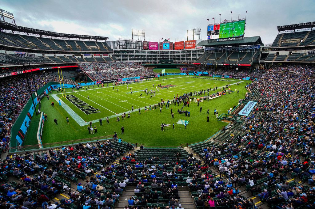Importantly, all of these stadiums need not only NFL caliber locker rooms but also an NFL caliber TV/media setup. Just down the street.Stadium #2: Old Globe Life Park, the former home of the Texas Rangers was converted into a football field for the Dallas Renegades XFL team.
