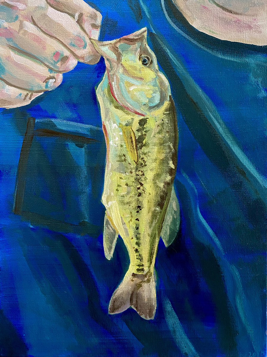 Fish are Reward. 2020, acrylic on canvas, 16” x 12”.