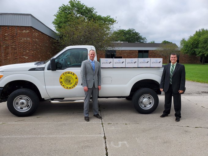 Classroom Connections of ECI (formerly Back To School Teachers Store) has a goal of getting 10,000 school supply kits out to students during back to school time. 450 KITS went to COWAN ELEMENTARY today. Photo of Principal Schwartz and Superintendent Tim Brown. More to come!