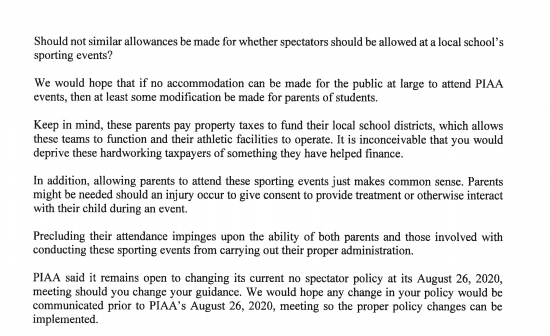 RepBenninghoff's tweet photo. Today, I joined 62 of my @PAHouseGOP colleagues in calling on @GovernorTomWolf to modify his orders to allow spectators, or at least parents, to attend PIAA events in person. https://t.co/8c3HWxf64R