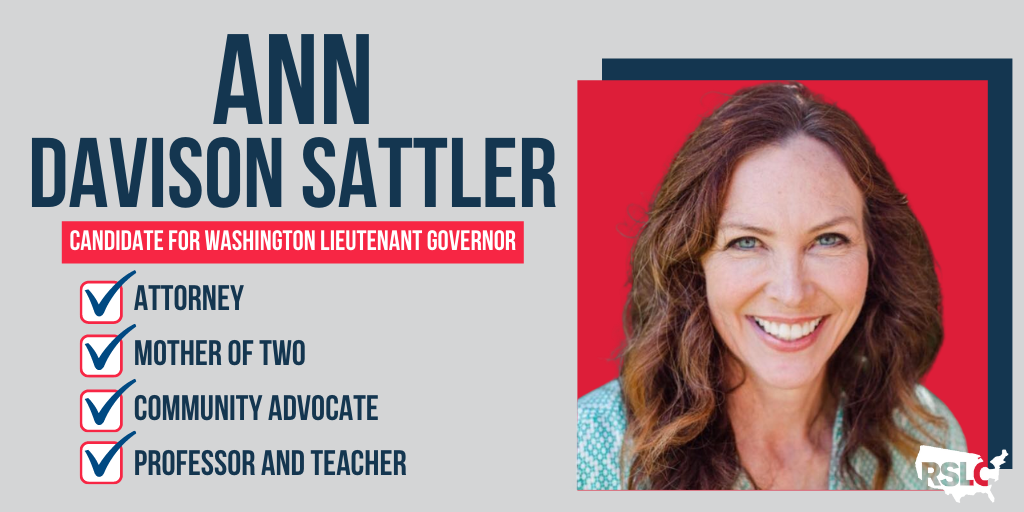 RSLC's tweet photo. 🚨CANDIDATE SPOTLIGHT🚨 Running for lieutenant governor in Washington, @NeighborsForAnn has been a strong community advocate for years, serving her community as a teacher, an attorney, and a volunteer among youth, refugees, and more. https://t.co/jGaNvva7Iy https://t.co/jHPsWcKAUu