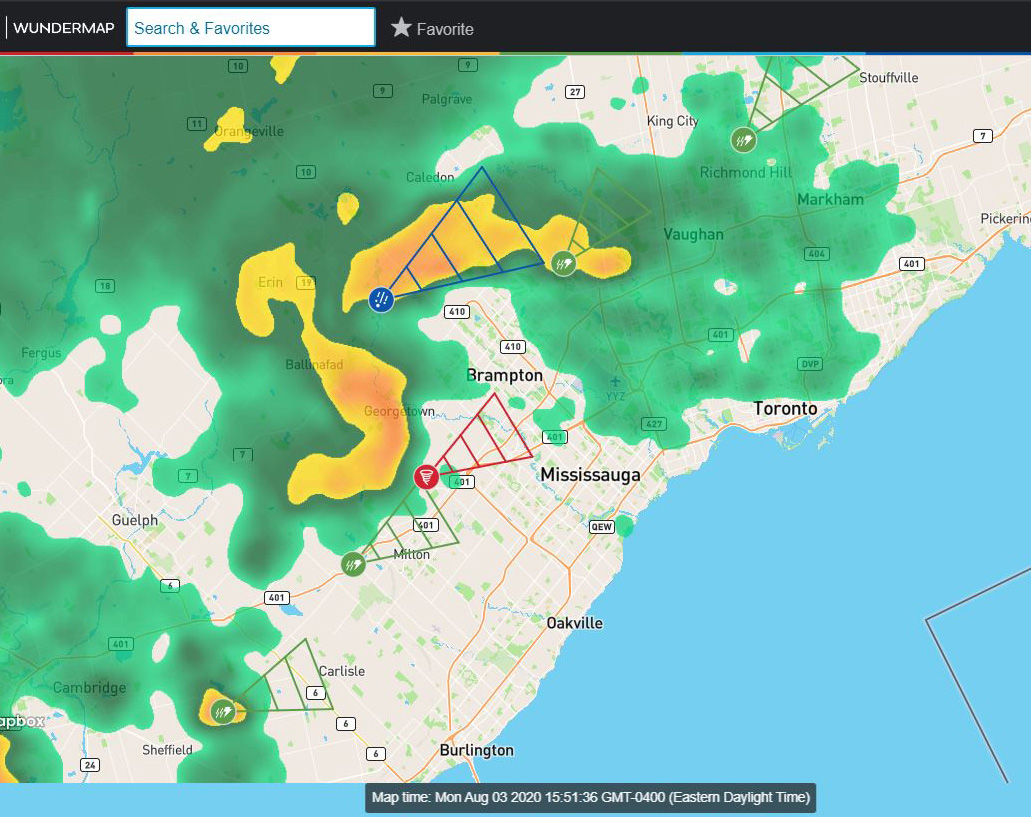 Radar detects tornado warning #onstorm #mississaugam