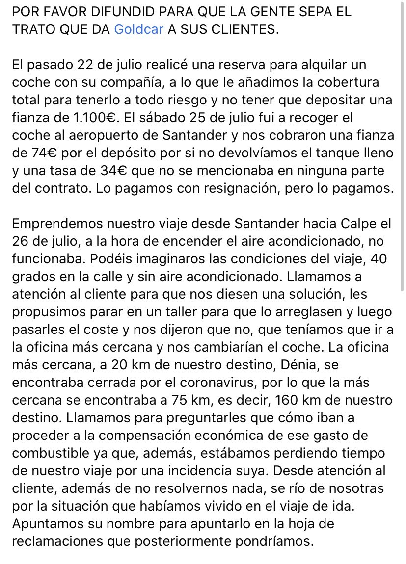 sandrajara_'s tweet photo. Podéis difundir para que todo el mundo sepa la pésima gestión con sus incidencias y el trato a sus clientes por parte de @goldcarESP @goldcarcares https://t.co/dWt1gbSzCf