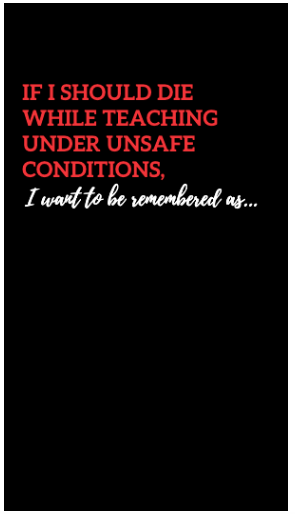 If I should die teaching under unsafe conditions, I want to be remembered as a passionate educator who believed in all students' potential and creativity.
#RefusetoReturn #WeWontDieforDOE #OnlyWhenItsSafe #SchoolsOurStudentsDeserve #UnionStrong #IWantToBeRememberedAs