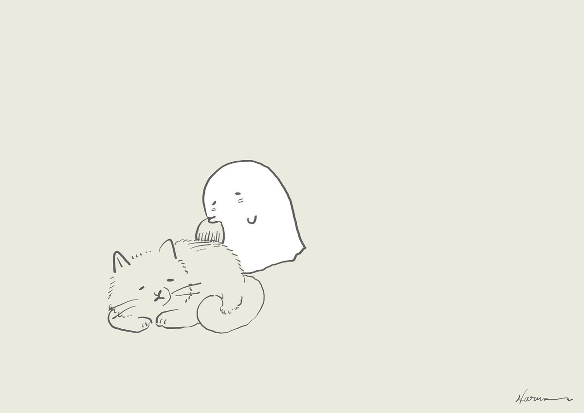 ブラッシングするおばけ Ghost brushes the cat. 