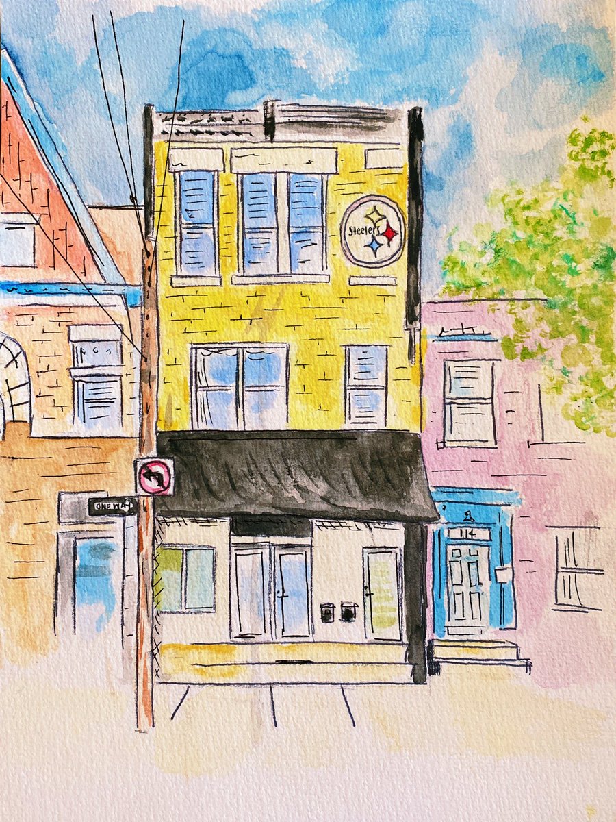 treehugger1616's tweet image. made a lil watercolor of some houses in southside💛✨