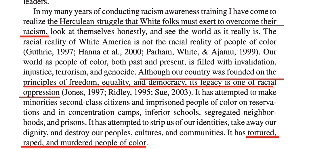 According to Dr. Sue, "although our country was founded on the principles of freedom, equality, and democracy, its legacy is one of racial oppression" that has "tortured, raped, and murdered people of color."