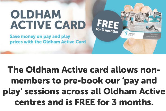 OldhamActive's tweet photo. Claim your FREE #OldhamActiveCard
Would you like to use our @OCLactive Leisure Centres pay as you go
Claim here 👇🏻
https://t.co/glWWYSLGzW
*T&C’s apply #OldhamHour #OldhamActive #SafeLeisure https://t.co/tbgGVyzhIh