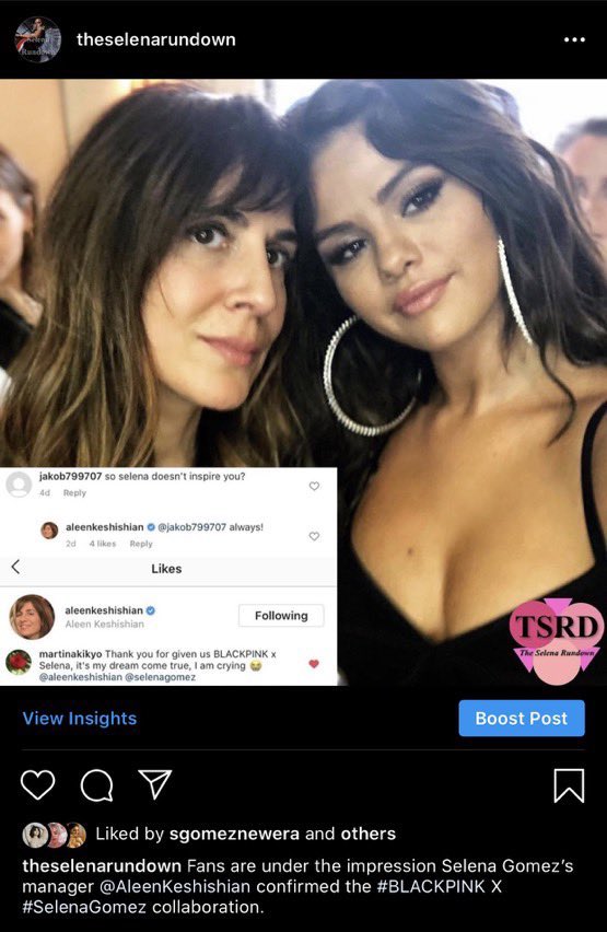 As previously noted on this thread, it was noticed by Selena fans that Selena’s manager liked a tweet about BLACKPINK x Selena collab. This was reported on a Selena IG fan page which was also liked by Selena’s manager.