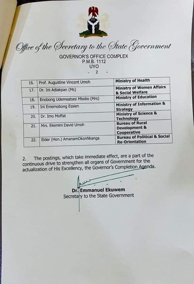 UyoToday's tweet photo. BREAKING| Comr Ini Ememobong replaces Charles Udoh as Information Commissioner as @GovAkwaIbom @MrUdomEmmanuel reshuffles cabinet https://t.co/V1kj7PREqY