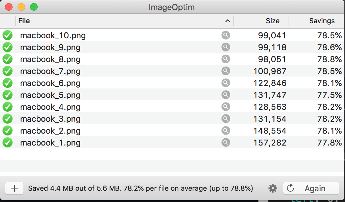 calebporzio's tweet image. ImageOptim is such a fantastic piece of software.
(mostly) Every image on my sites goes through it