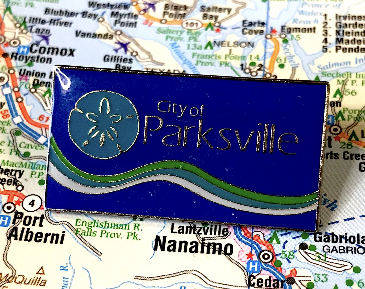 82. PARKSVILLE - Generic idea, but unique colour choices and angle- are those clouds or weird birds- Does the city have a boring corporate pin? Sure does!