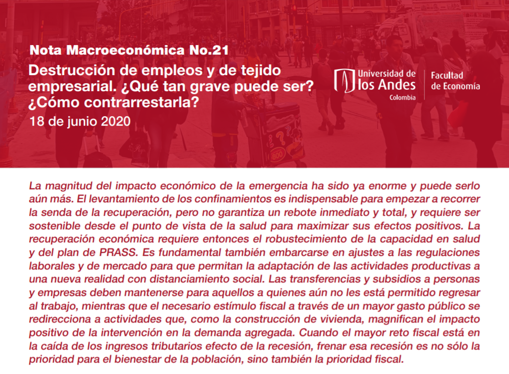 Economia_col's tweet photo. Hoy les queremos contar lo que escribió @EconomiaUAndes en su Nota Macroeconómica No. 21 sobre destrucción de empleo y tejido empresarial. Acá te contamos las principales conclusiones y algunas de nuestras ideas. ⬇️ https://t.co/axDopKiNlo