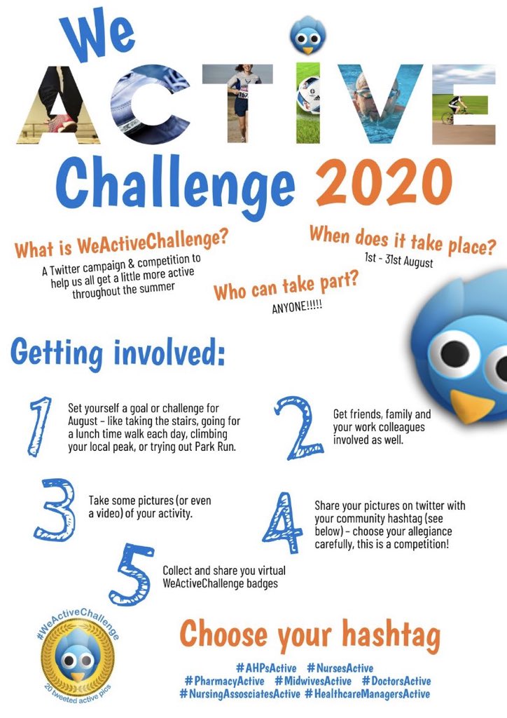 DeborahBActive's tweet photo. It's that time of year again! Time for our teams to get involved in #AHPsActive for the #weactivechallenge2020 🏃‍♀️🚶‍♂️ @Lianeswim @ash_stott @mattwhitehead01 @LouiseDarlingt3 @VickyKphysio @johoward78 @alisonaju @minjoeyamaning @janehayesphysio @Lorr_O @michangus @P_Barratt https://t.co/Z7MbB32dVW