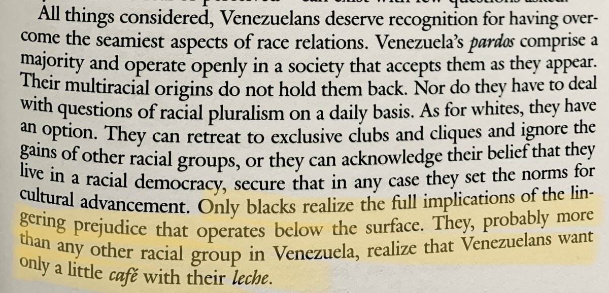 Chavismo presumably should‘ve addressed lingering racial inequality. But in the end it did not—quite the opposite. Non whites are disproportionally affected by the current crisis. Going fwd, maybe we should all acknowledge “Venezuelans only want a little café with their leche.”