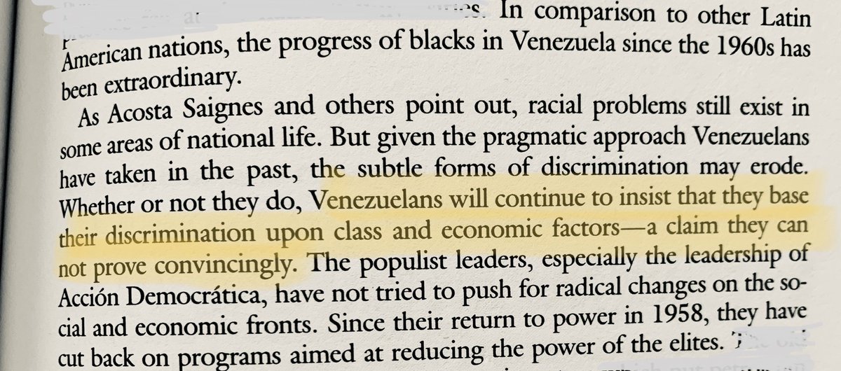 Yet Vzlans believed (and many continue to, I think) that whatever discrimination exists is socioeconomic—not racist. And it‘s true non whites could and did advance in society in ways not seen in other parts of the Americas. But we shouldn’t just pat ourselves on the back.