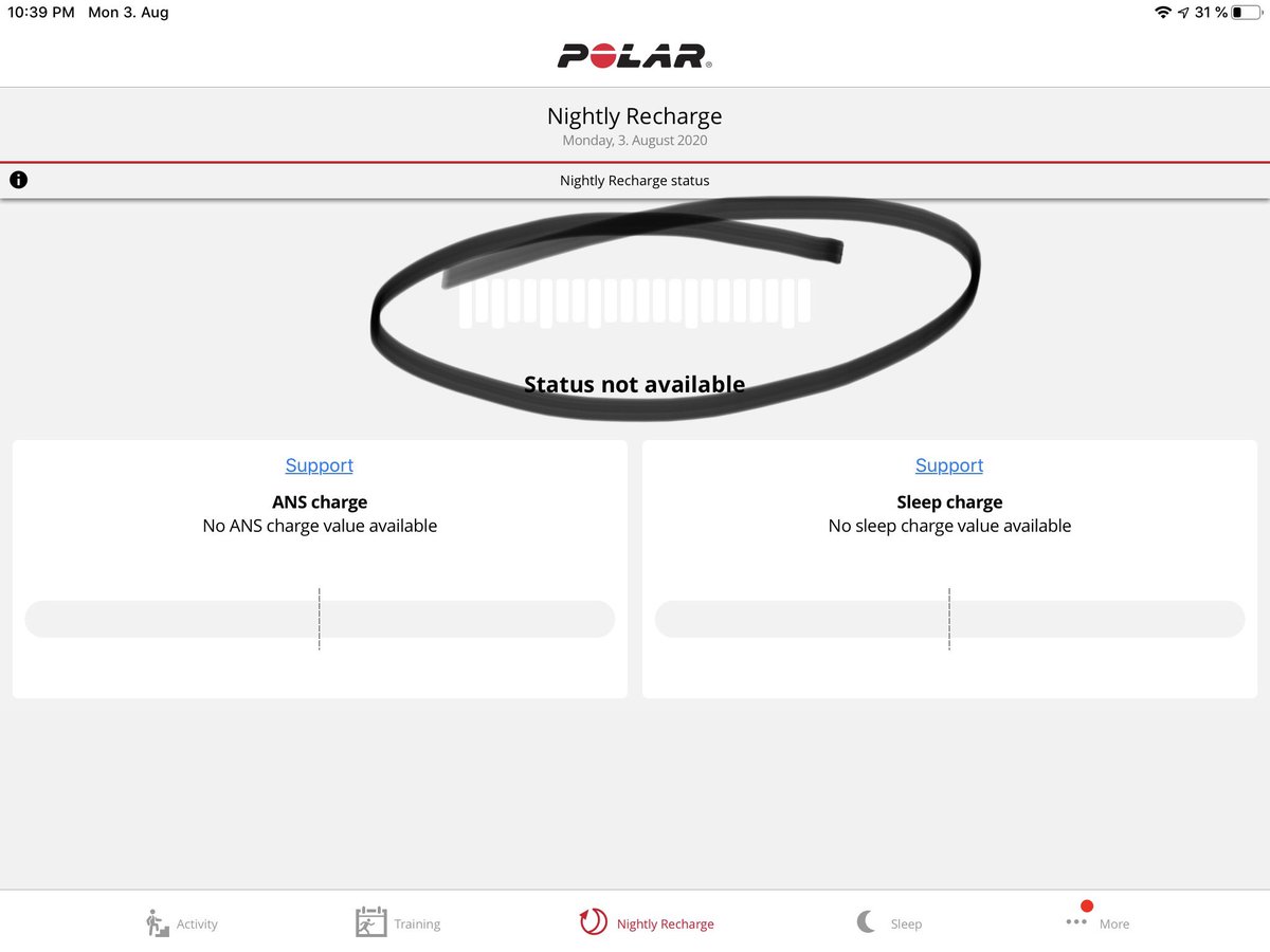 OZee14's tweet photo. #polarvantagev @PolarGlobal I don’t see any data in the flow app for #nightlyrecharge. The watch shows data. Last recorded data in flow is from 22.07.2020. https://t.co/X9Y8XJ3uT6