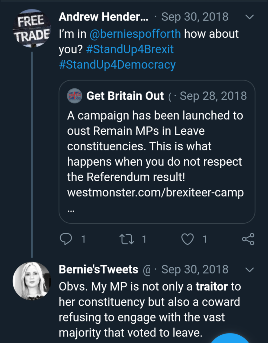 And what's all this about? She's scrubbed loads of tweets that reveal her true behaviour over the past 3 years, but still it's clear she is either ignorant of the real harm of Brexit or uncaring. Reconciliation unlikely to be an option.