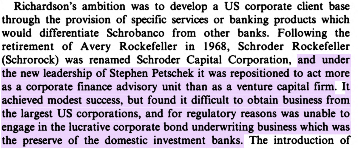 This also gives the impression that Schroder Capital Corporation's dealings were relatively "modest". Richard Roberts, Schroders: Merchants and Bankers