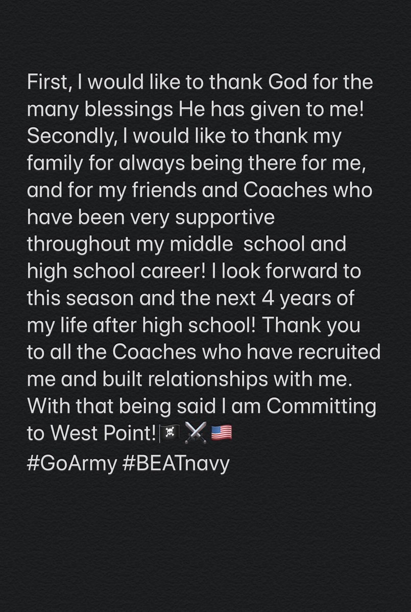 GregoryjohnsonC's tweet photo. 100% Commited to West Point! #GoArmy #BEATnavy https://t.co/K4m6ZhUIYI