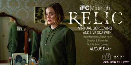 IFCMidnight's tweet photo. TODAY! Join in on our virtual screening of @relicmovie followed by a LIVE Q&A with #BellaHeathcote, #RobinNevin & director/co-writer #NatalieErikaJames: https://t.co/oPZ9FIgNCl @northbendfest @theincreativeco https://t.co/luZF6BUK1c