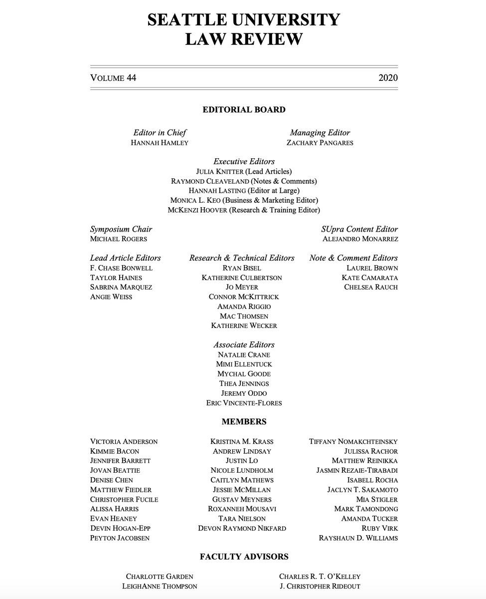 We are very excited to announce our completed Masthead for 2020–2021. Congratulations to all our new Members! Stay tuned as we embark on a new journey through Volume 44! #SULawRev #LegalScholarship #LegalPublication