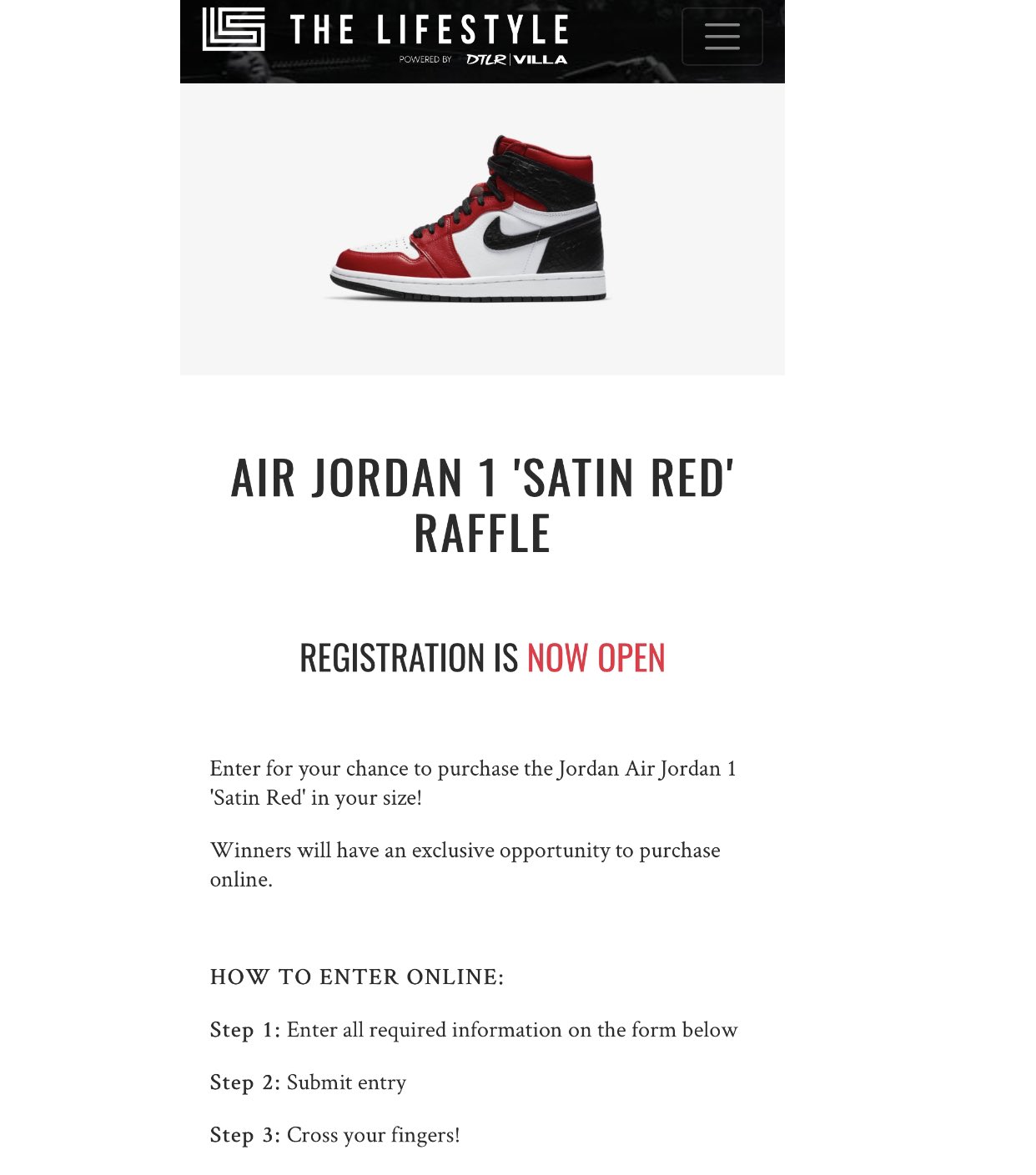 X  SNKR_TWITR ב-X: ONLINE RAFFLE: WMNS Jordan Retro 1 High OG 'Satin Red'  open via DTLR https://t.co/KxBUFZRwa9 #AD https://t.co/L1IgpZF79F