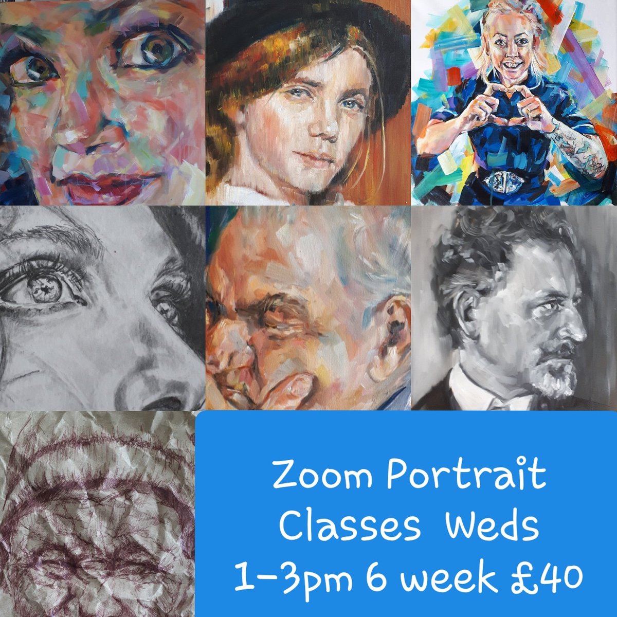 sueclaytonart's tweet photo. Join me for my six week Portrait class on Zoom. Starts this Weds 5th Aug 1-3pm. Full instructions and demonstrations. A different challenge each week. Suitable for all. £40 for six weeks 
 #zoomclasses #portraitpainter #portraitclass #artclass #lockdownactivities https://t.co/0jdpovoOVU