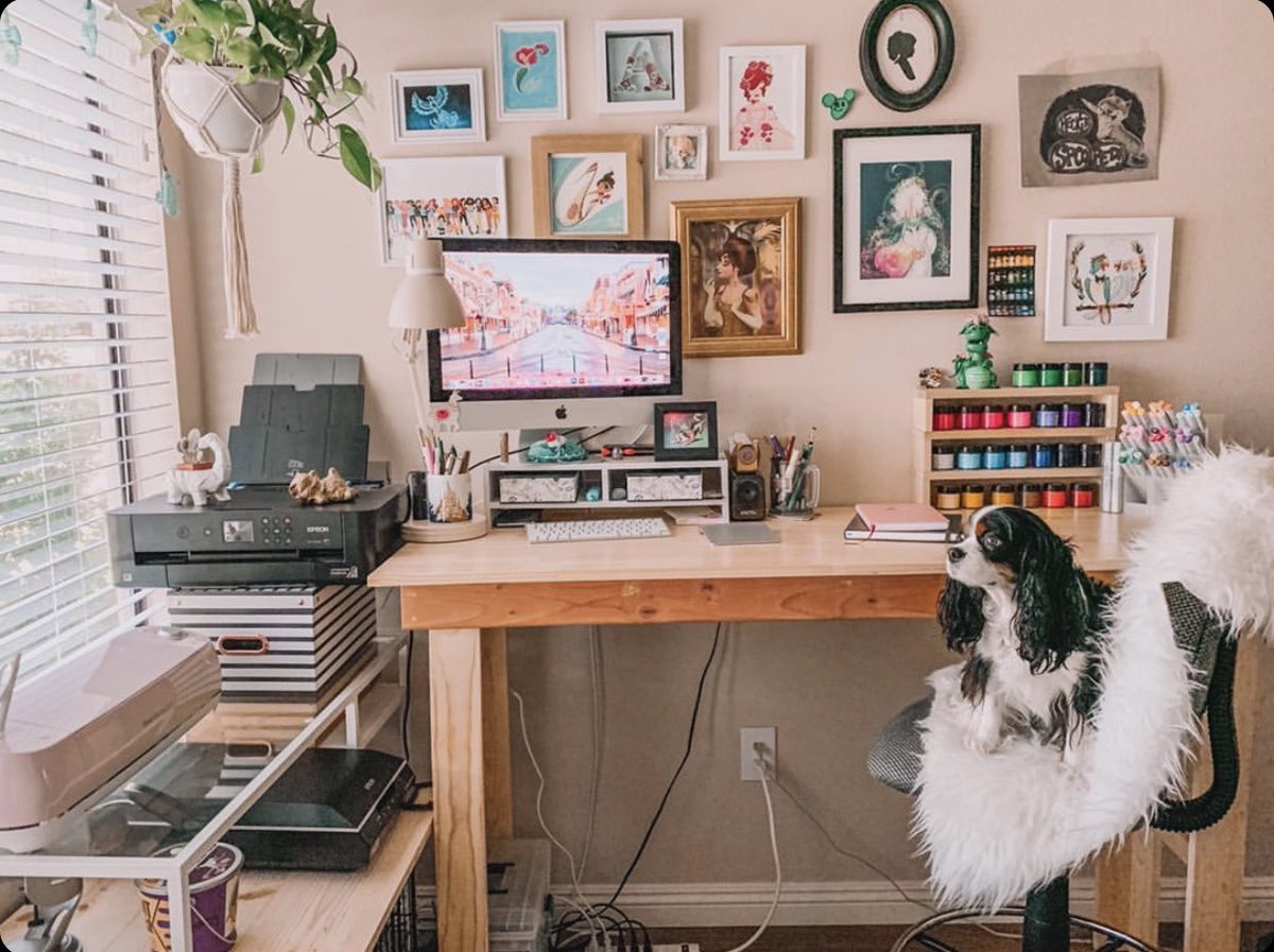 AnnieMcBeth's tweet photo. Following @leahhongdraws lead and posting a photo of my workspace. Itโs ever changing dependent on what I need close at hand, but here it is! ๐#ThisIsMyStudio #sbcwiartists #SCBWISummerSpec https://t.co/mGCOaxhLir