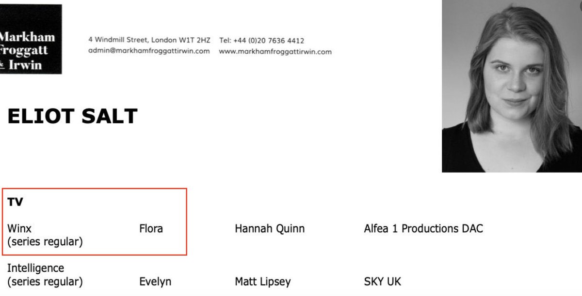 first, here is terra's acting portfolio in fate the winx saga. she is stated to be playing flora. there's absolutely no sign of terra here. this means that she was casted as flora and netflix later changed flora's name to avoid backlash. but wait, i have more proof of this