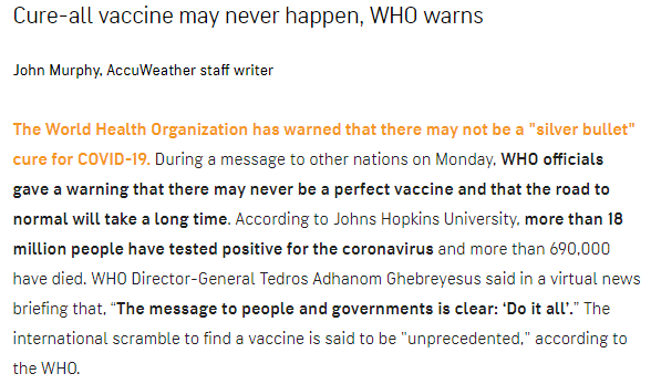 PJmiekidzandi's tweet image. ⚠️8-3-2020 The #WHO (World Health Org) #WarningIssued ⚠️that there may NOT be a "silver bullet" #Cure for #COVID19 #CoronavirusPandemic