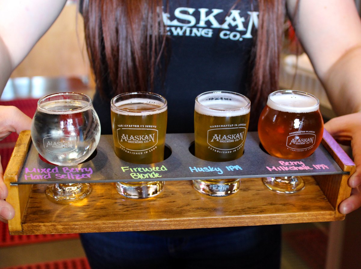 AlaskanBrewing's tweet photo. Check out our Flight of the Week at the Tasting Room! Each week, we'll feature a flight carefully selected by our savvy Tasting Room crew. This week, Teddie's flight features Mixed Berry Hard Seltzer, Fireweed Blonde, Husky IPA & Berry Milkshake IPA. #alaskanbeer #flightoftheweek https://t.co/O0ekeKRKFb
