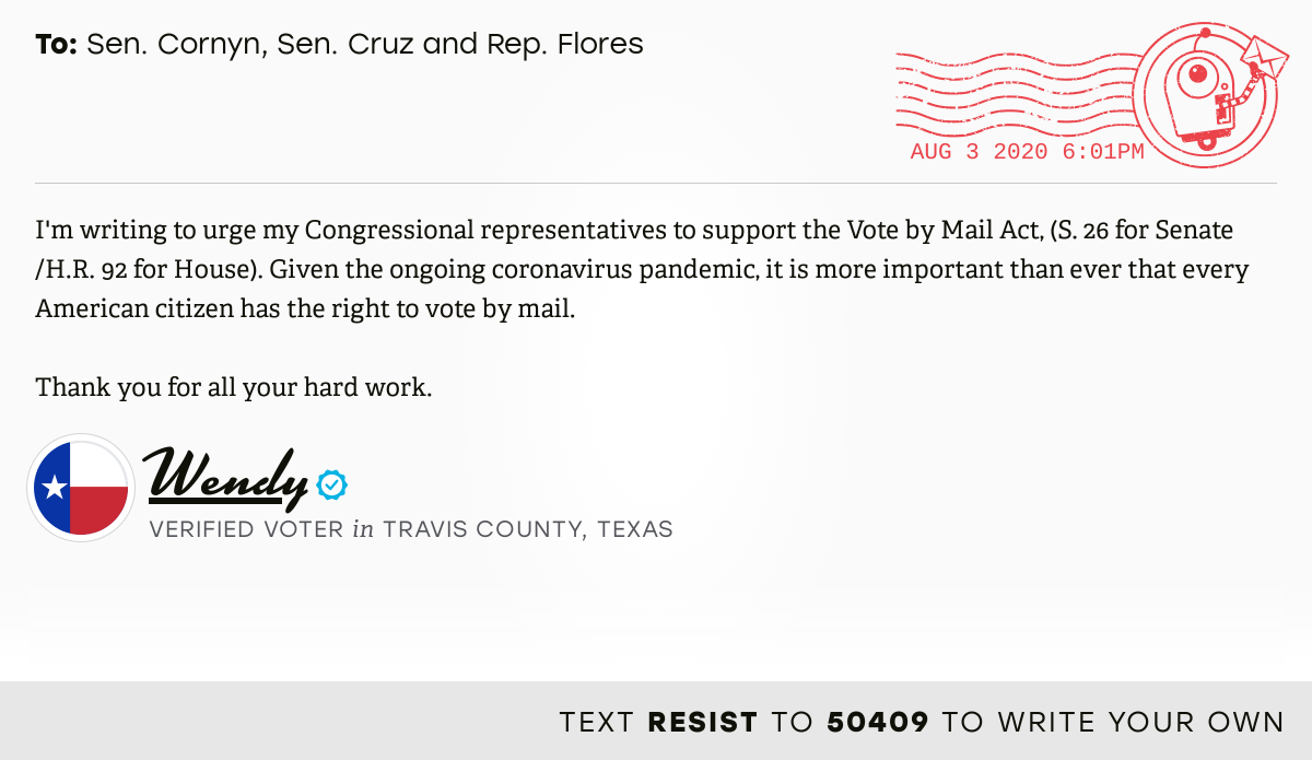 openletterbot's tweet photo. 📬 I delivered this ✉️ from @scooterwe to @JohnCornyn, @SenTedCruz and @RepBillFlores #TX17 #TXpolitics #VoteByMail #HR92
📝 Write your own: https://t.co/z5540KFSKD https://t.co/UFVqiMQiX4