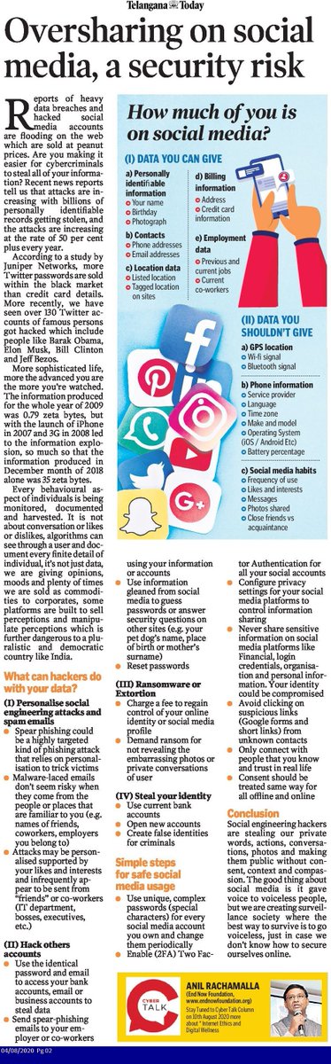 End Now Foundation (@endnowcyber) on Twitter photo Oversharing on Social Media, A Big Security Risk to You!
#infosec #cybersecurity #socialmedia #privacy #ehealth #digitalhygiene #endnowfoundation #cybertalk #oversharing #securityrisk #2FA #digitalwellbeing
@taskts <a href="/ComputerSociety/">IEEE ComputerSociety</a> <a href="/cybersec_feeds/">Cyber Security Feed</a> <a href="/phonebreakup/">Johan - SocialMediaBreakup</a> Oversharing on Social Media, A Big Security Risk to You!
#infosec #cybersecurity #socialmedia #privacy #ehealth #digitalhygiene #endnowfoundation #cybertalk #oversharing #securityrisk #2FA #digitalwellbeing
@taskts <a href="/ComputerSociety/">IEEE ComputerSociety</a> <a href="/cybersec_feeds/">Cyber Security Feed</a> <a href="/phonebreakup/">Johan - SocialMediaBreakup</a>