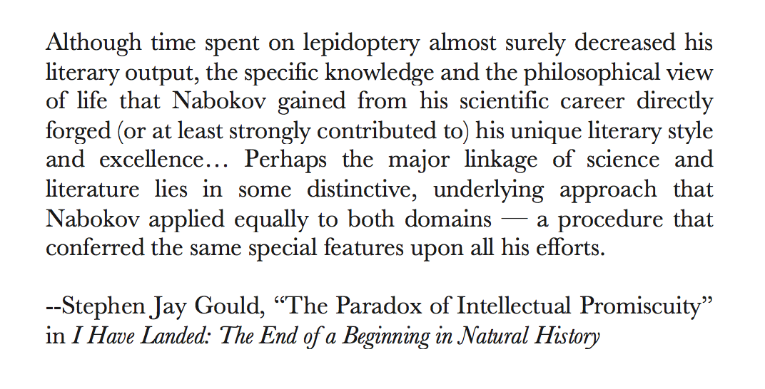 Today on my run I was reminded of <a href="/sfiscience/">Santa Fe Institute</a>'s Murray Gell-Mann + his taxonomic obsession with particles, languages, + birds. A hedgehog disguised as a fox captured perfectly by Gould in this excerpt from his essay on Nabokov, "The Paradox of Intellectual Promiscuity."