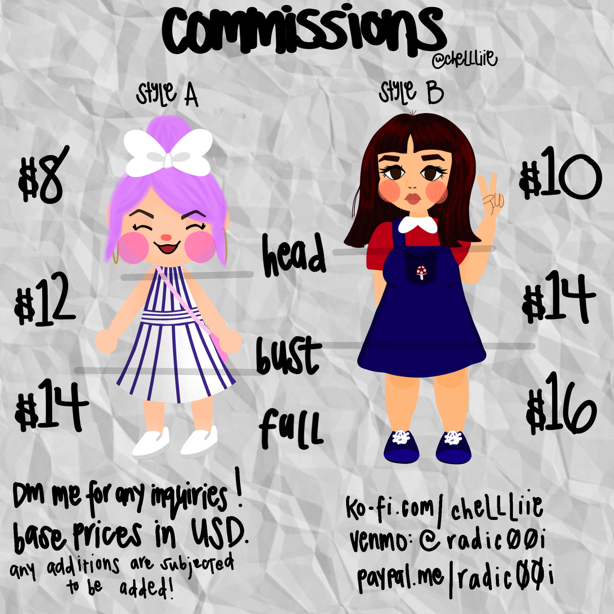 chellzttv's tweet photo. offering digital #art commissions. 
dm me for any inquiries, all prices are in USD, any additional details are subjected to be added to base prices. 

RTs are strongly appreciated. ♡(´｡• ᵕ •｡`)｡.:*☆

#acnhart #commissionsopen https://t.co/r7eLnvZHUP