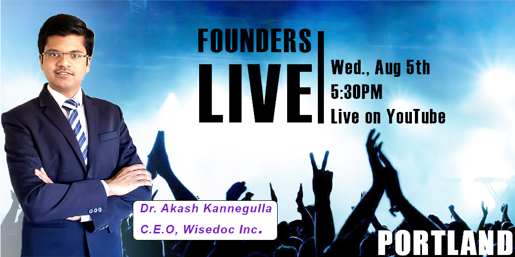 Wisedoc18's tweet photo. Listen to Dr. Akash Kannegulla talk about wisedoc and the vision, virtually at founders live.

#wisedoc @Founderslive https://t.co/bVfQ6mYl6j