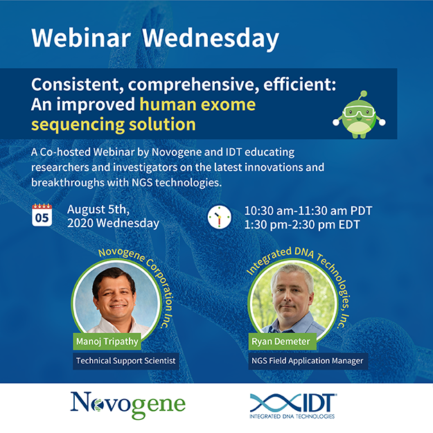 NovogeneAmerica's tweet photo. Have you registered for the #WES #WednesdayWebinar we are co-hosting with @idtdna? Less and 48 hours. Reserve your spot: https://t.co/T41iN6m5xz. Did we mention a special #NGS gift for all those that attend? See you there. #Novogene #IDT #SeqWINcing #Webinar #DNA #SeqOn #genetics https://t.co/P9Oohgi1sB