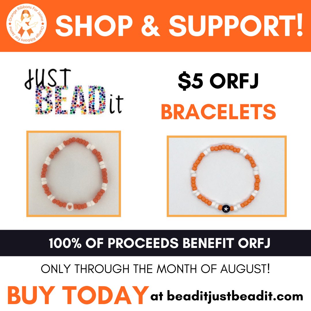 Ribbons4Jaime's tweet photo. We LOVE all the masks/glasses straps and bracelets Just Bead It is selling! For the month of August, 100% of the proceeds of their ORFJ BRACELETS ONLY will be donated back to our organization! Shop and support at https://t.co/QbINLrXIEV. π§‘
#OrangeRibbonsForJaime #JustBeadIt https://t.co/DZqc2AAJAt