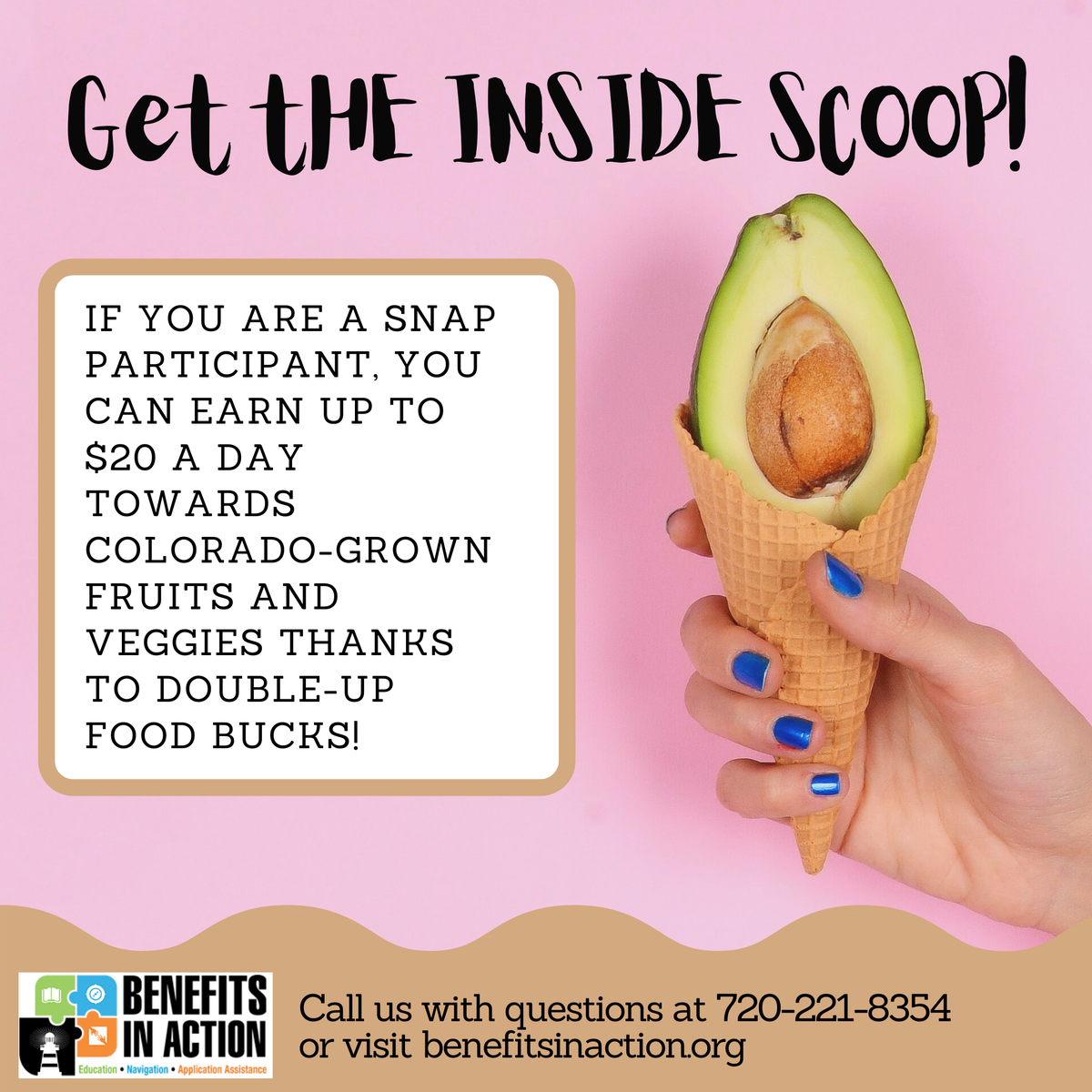 BenefitsInAct's tweet photo. Colorado SNAP participants! Make sure to use Double Up Food Bucks to buy fresh Colorado-grown fruits and vegetables with your SNAP benefits! π Call us with any questions at 720-221-8354 or visit https://t.co/LWNP2f1G5w today! #benefitsinaction #SNAPassistance https://t.co/mw4cEfJK7D